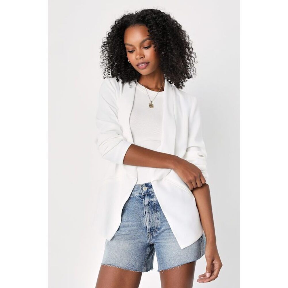 Lulus Miss Punctuality White Lightweight Blazer - Size L